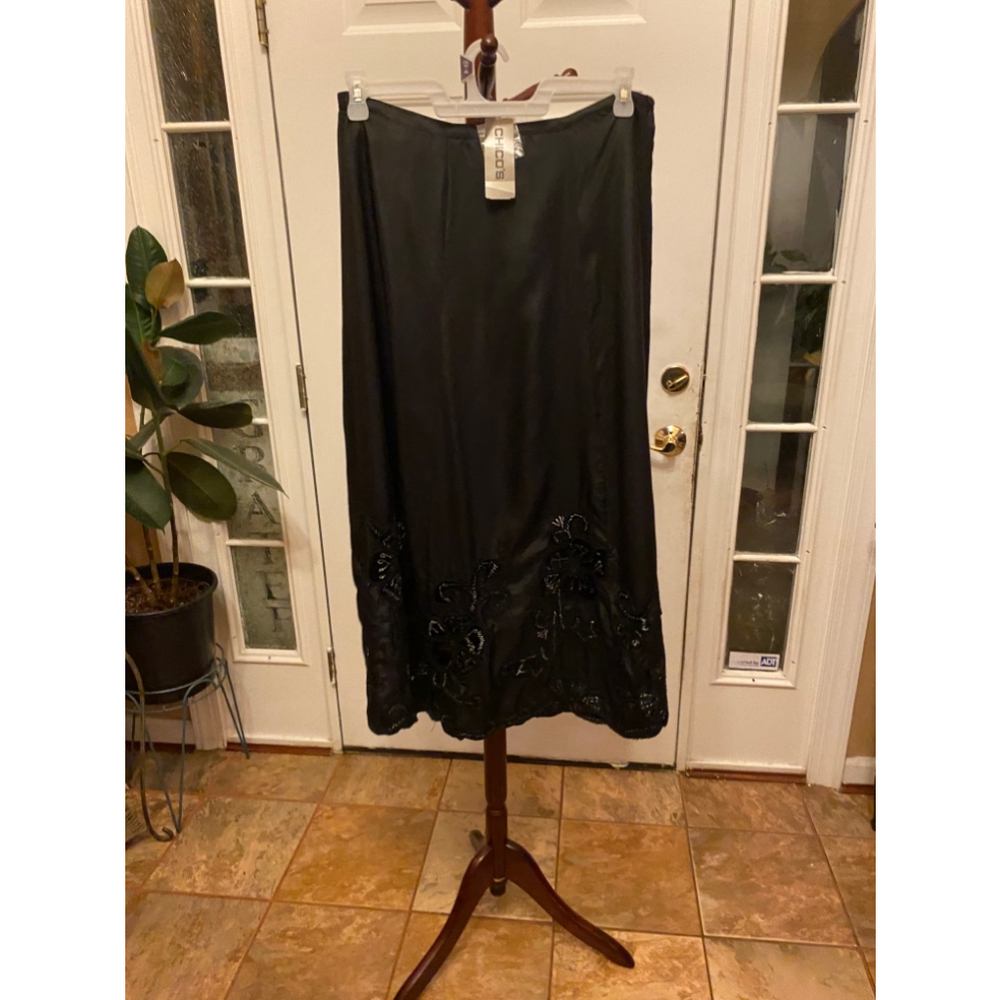 NWT CHICOS BLACK SILK MIDI LENGTH SKIRT SIZE 2(12-14)
